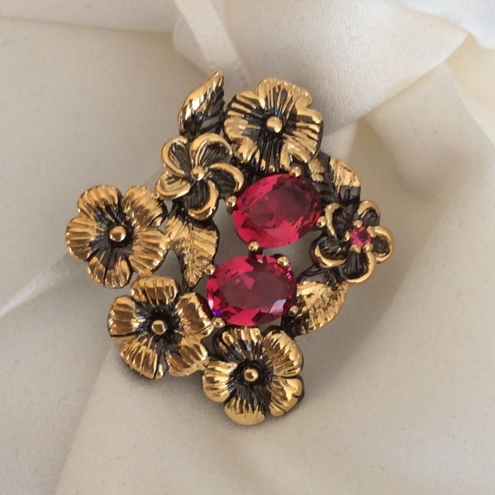 Gold Over Sterling Silver Vintage Garnet Pendant Handcrafted Designer 925